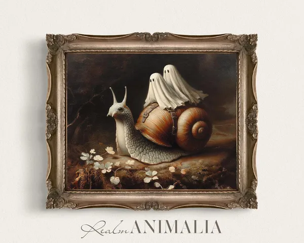 Little Ghosts Riding Snail Vintage Halloween Art Print