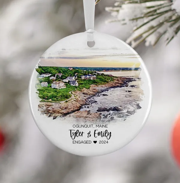 Ogunquit Maine Ornament Watercolor Cliff Walk Art Print