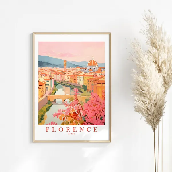 Florence Italy City Skyline Travel Poster, Retro