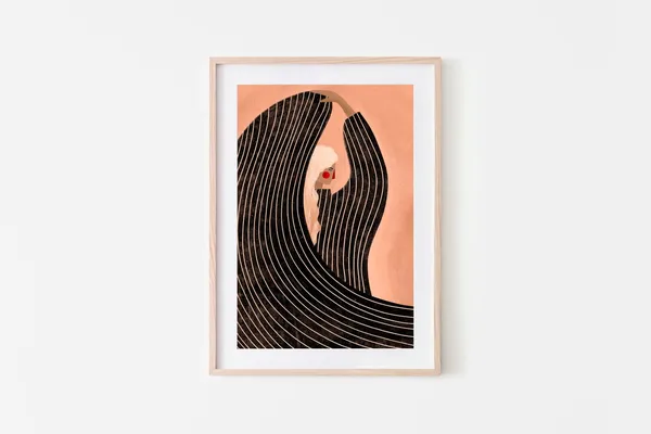 Woman With Black Dress Minimal Portrait Art Print