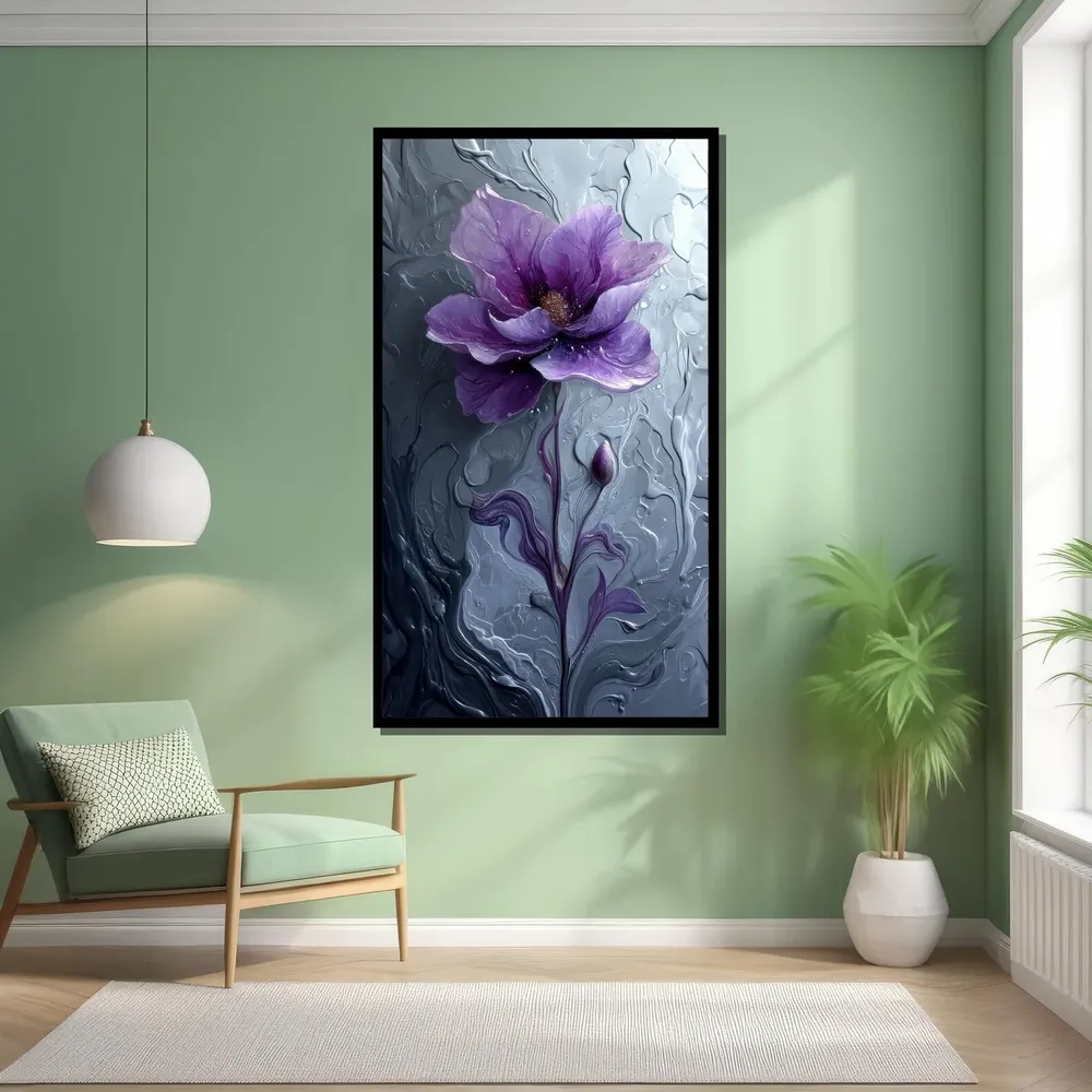 Purple Flower With Abstract Fluid Background, Art Print - Image 5