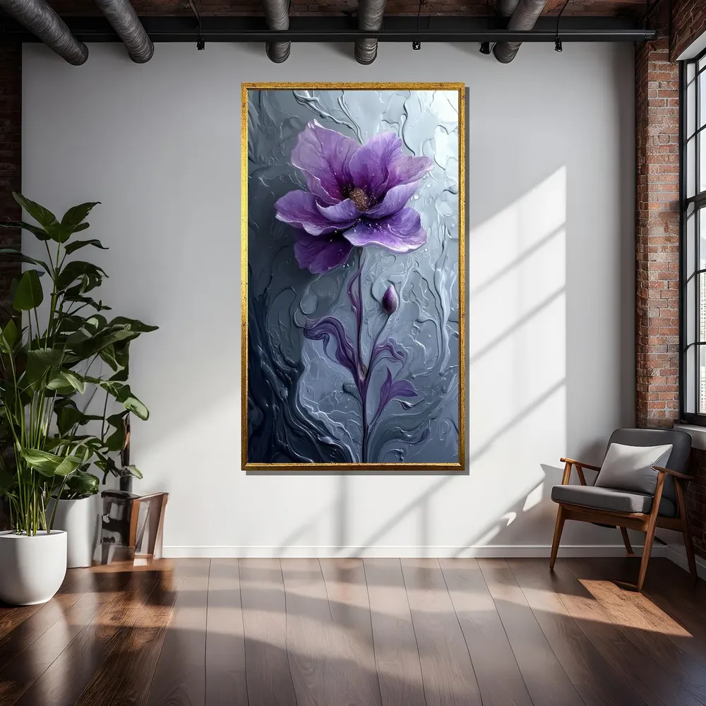Purple Flower With Abstract Fluid Background, Art Print - Image 6