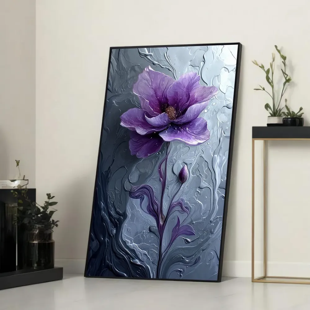 Purple Flower With Abstract Fluid Background, Art Print