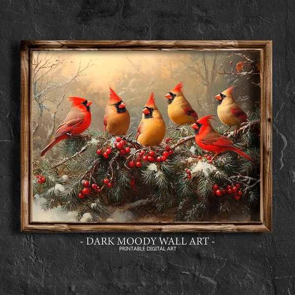 Rustic Country Cardinal Bird Winter Art Print