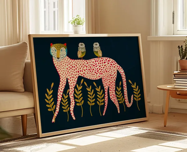 Leopard And Owls Animal Illustration Art Print