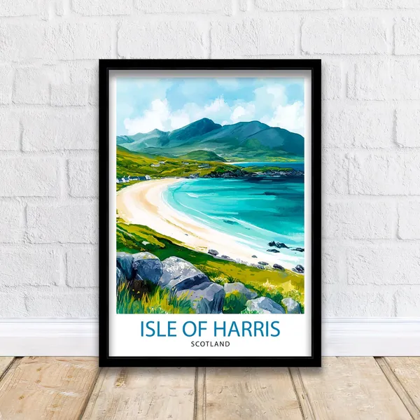 Isle of Harris Travel Poster, Scottish Island Landscape