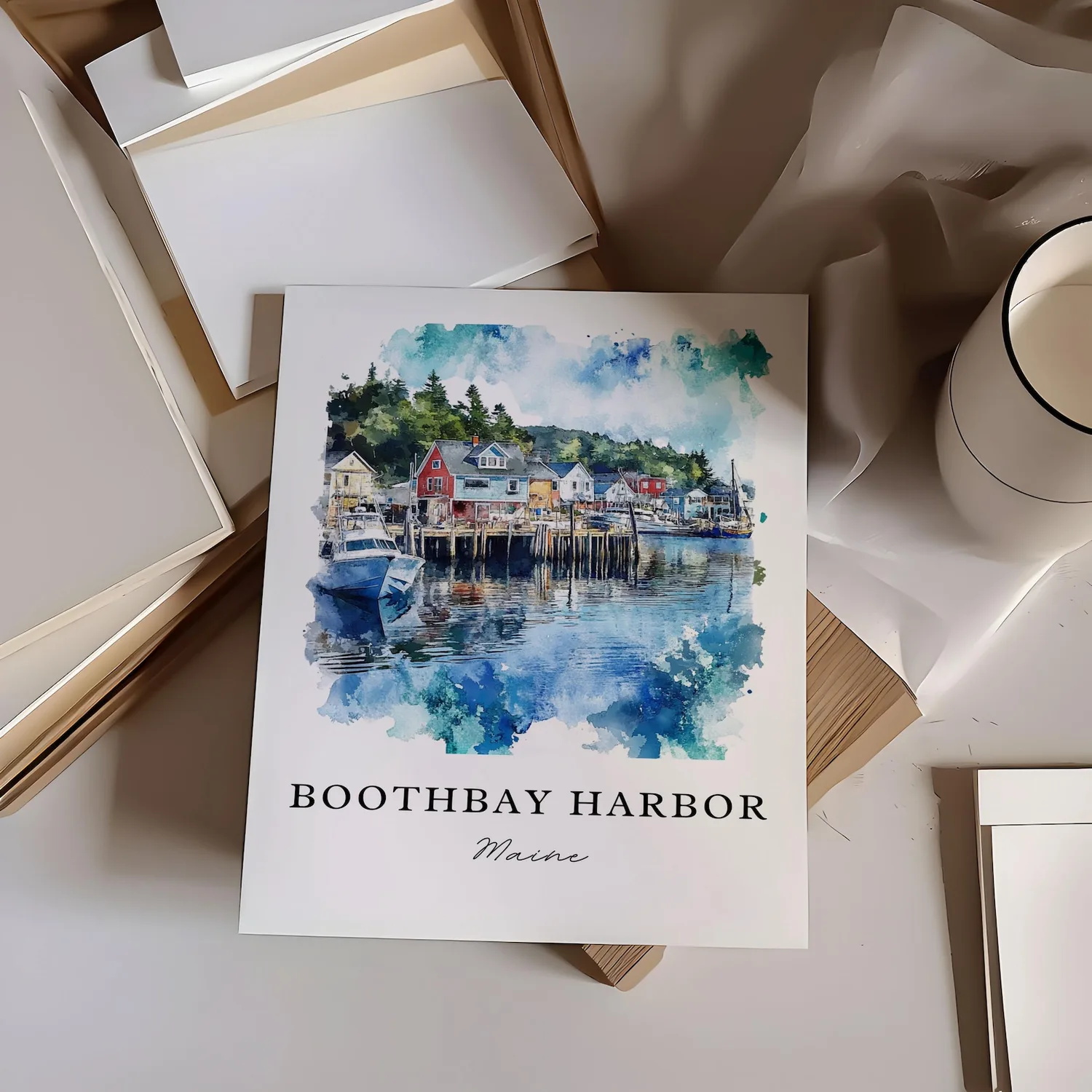 Boothbay Harbor Me Watercolor Travel Poster, Maine - Image 6