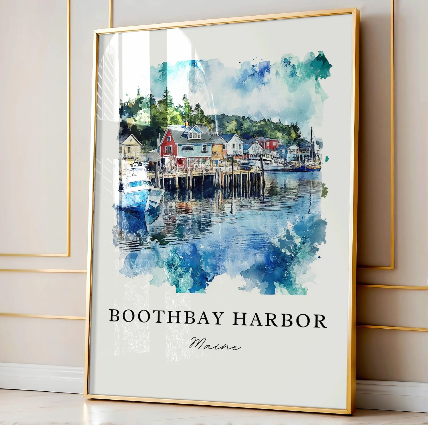 Boothbay Harbor Me Watercolor Travel Poster, Maine - Image 4