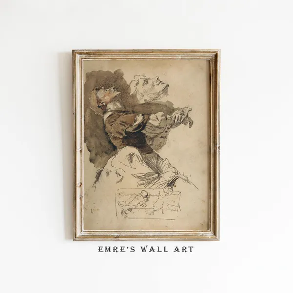 Vintage Sketch Woman Figure Art Print, Neutral Bedroom Decor
