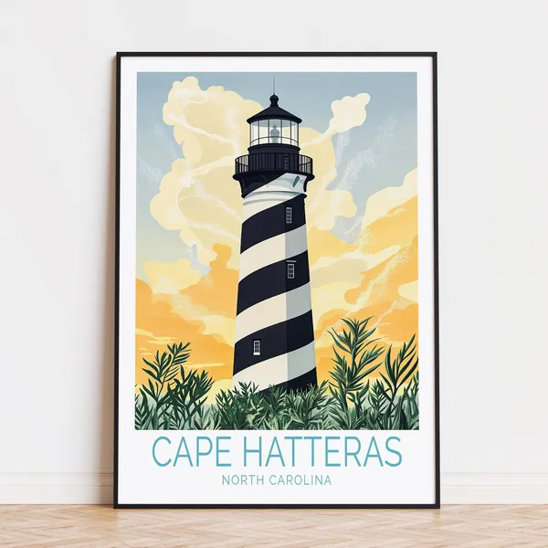 Cape Hatteras Travel Poster, North Carolina Lighthouse
