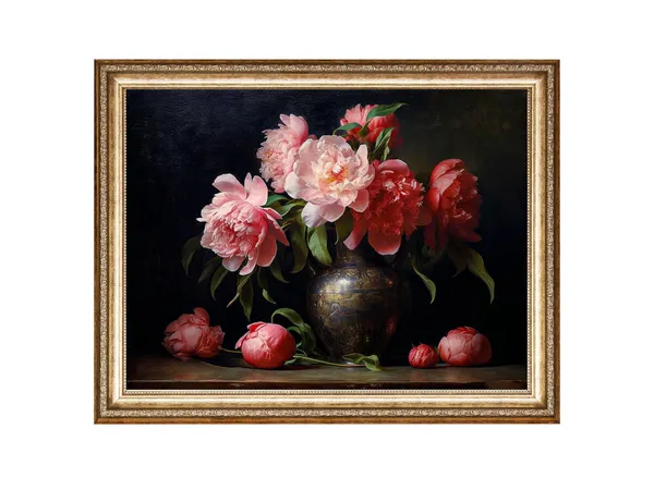 Pink Peonies Vintage Flower Still Life Art Print