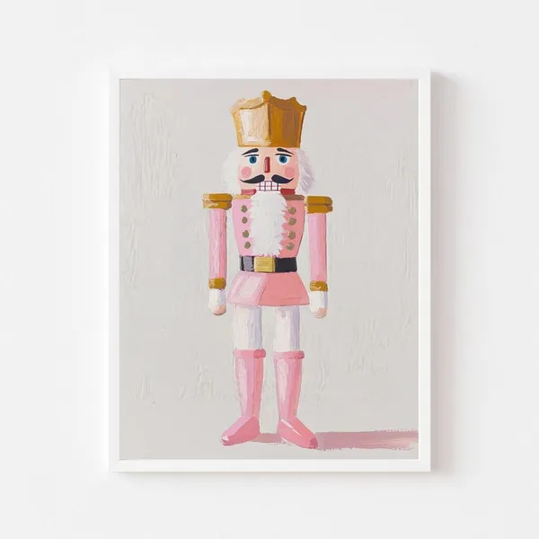 Pink Nutcracker Pastel Christmas Wall Art Print