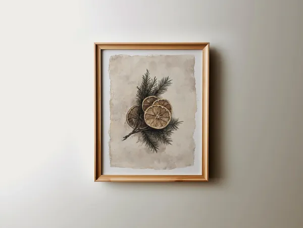 Christmas Botanical Citrus Art Print, Rustic Modern