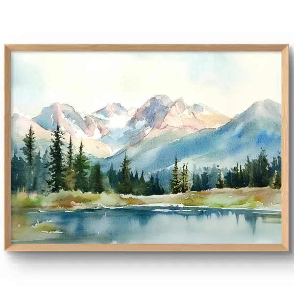 Rocky Mountains Art Print, Colorado Watercolor Style