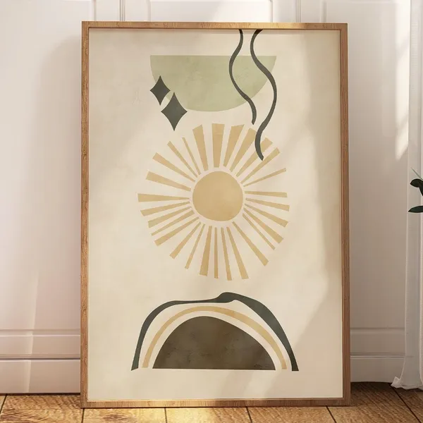 Boho Abstract Sun Print, Neutral Contemporary Poster