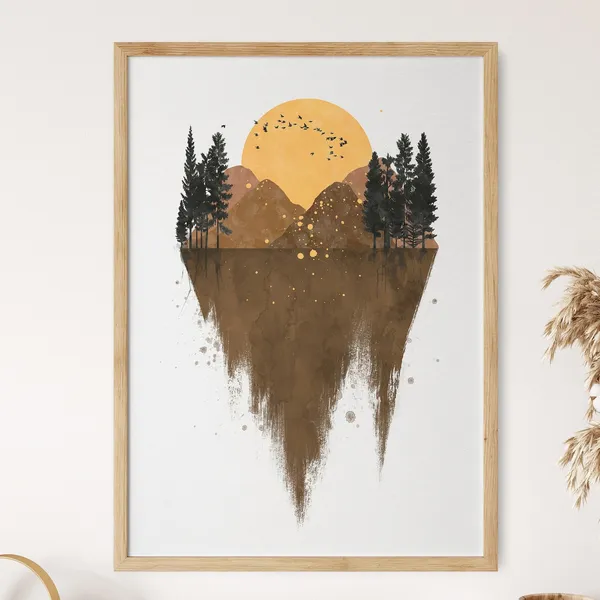 Watercolor Mountain Landscape Art Print, Boho Nordic