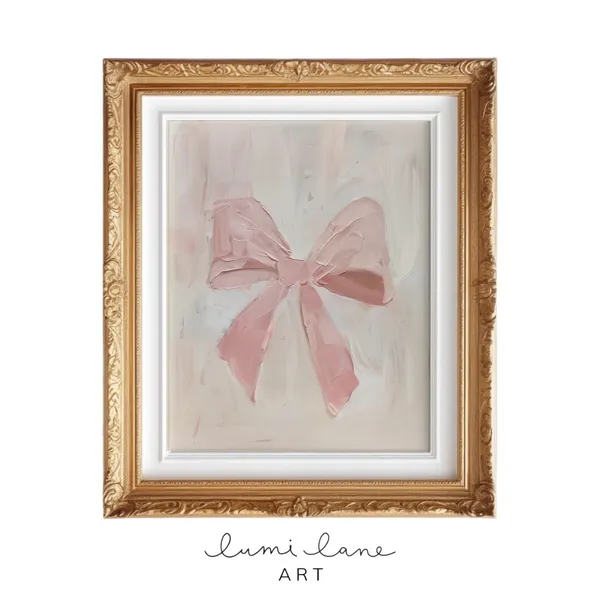 Pink Bow Art - Pretty Ribbon Oil Painting Print