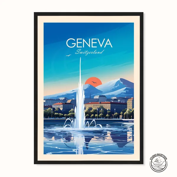 Geneva Travel Poster, Switzerland Wall Art