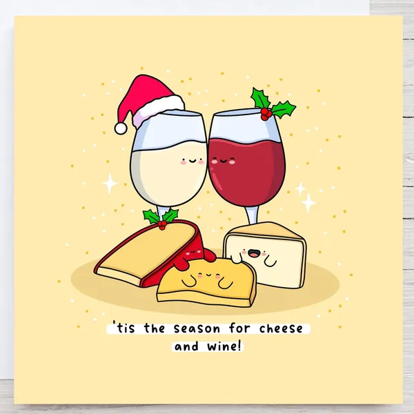 Cheese and Wine Christmas Poster, Punny Holiday Art