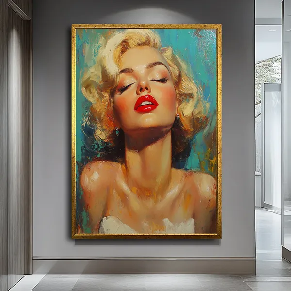 Abstract Blonde Woman With Red Lips Art Print