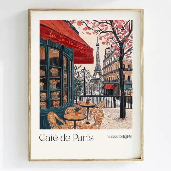 Paris Cafe French Pastries Art Print, Watercolor