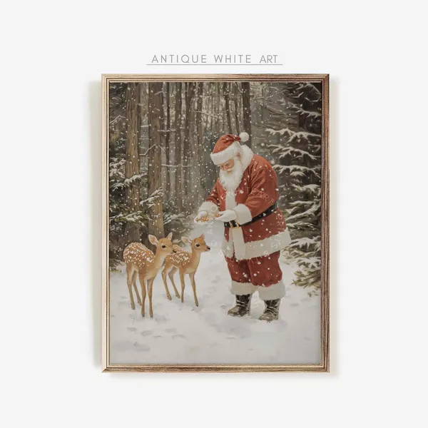 Santa Claus Vintage Farmhouse Christmas Art Print