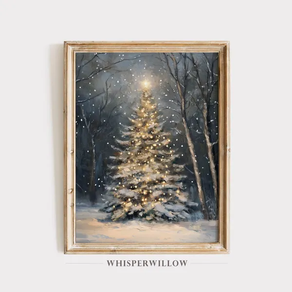 Magical Christmas Tree in Forest, Holiday Wall Art