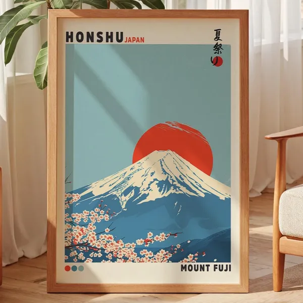 Mount Fuji Japanese Japandi Art Print, Modern