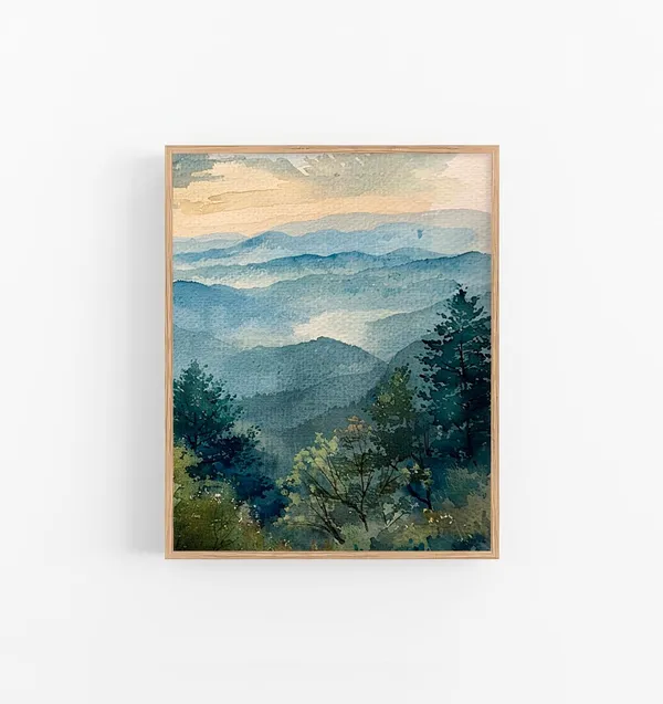 Blue Ridge Watercolor Art Print, North Carolina Mountains