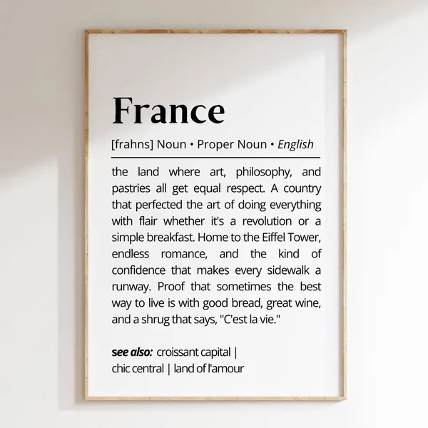 France Definition Humor Poster, French Lovers Wall Art