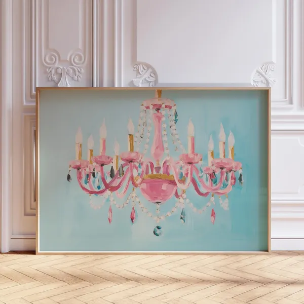 Chandelier Pink and Teal Girls Room Wall Art Print