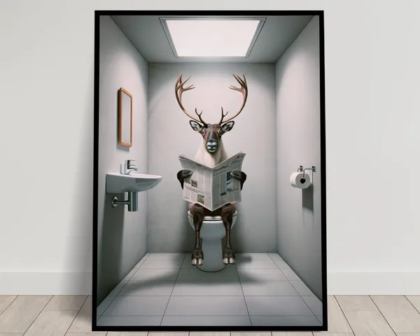 Reindeer Reading The Newspaper, Funny Bathroom Poster