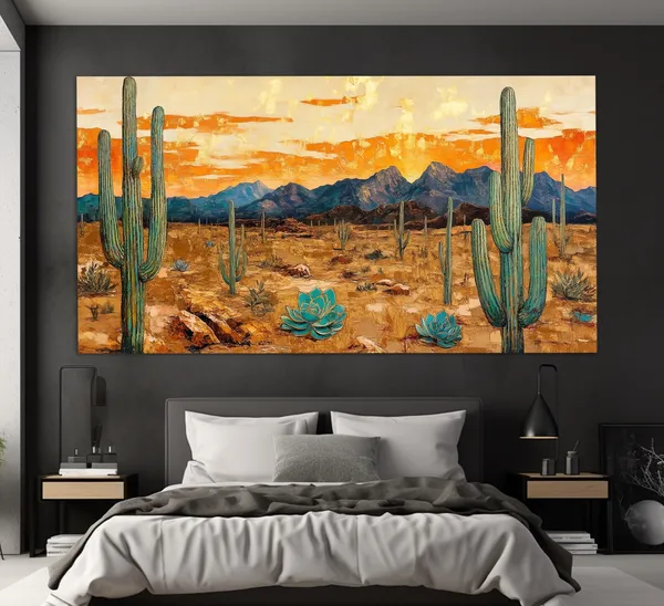 Arizona Desert Saguaro Abstract Oil Painting Print