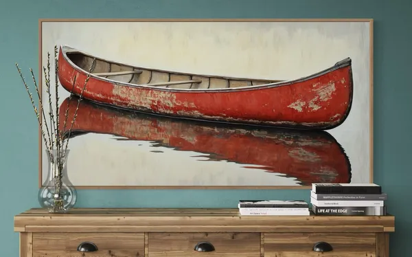 Vintage Red Canoe Rustic Wall Decor Art Print