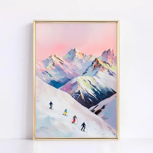 Skiing Pastel Oil Painting Winter Art Print