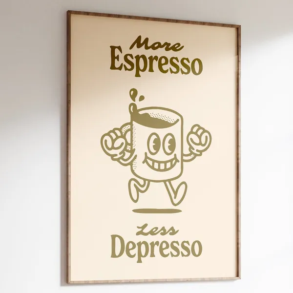 More Espresso Less Depresso Retro Coffee Poster