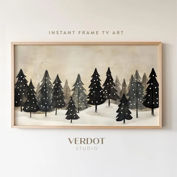 Modern Christmas Trees Art Print, Snowy Winter Scene