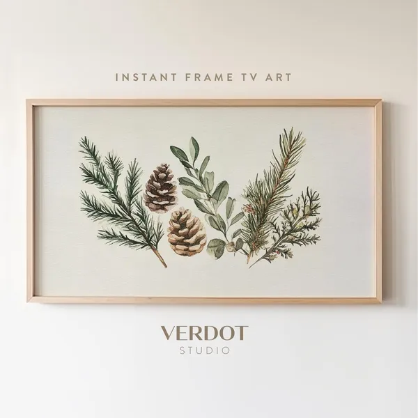 Christmas Evergreen Botanical Art Print, Holiday Decor