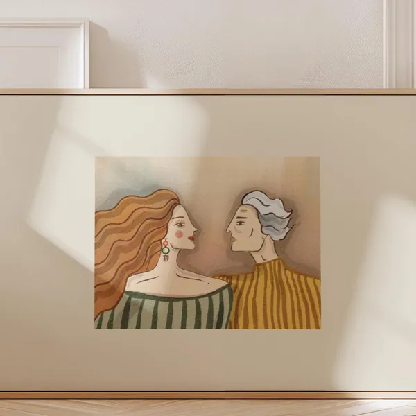 Man and Woman Lovers Portrait Illustration Art Print