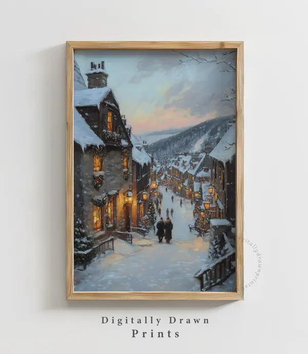 Vintage Christmas Moody Winter Oil Painting Art Print