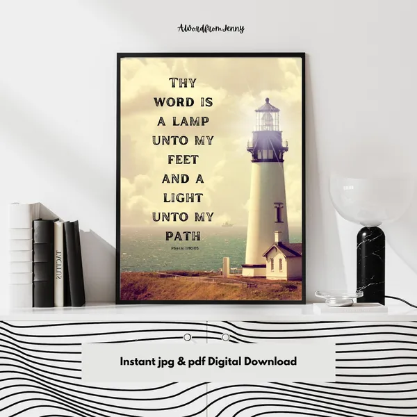 Psalm 119 Thy Word Is A Lamp Lighthouse Art Print
