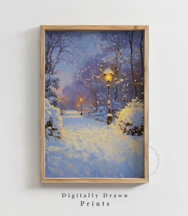 Moody Winter Landscape Vintage Christmas Art Print