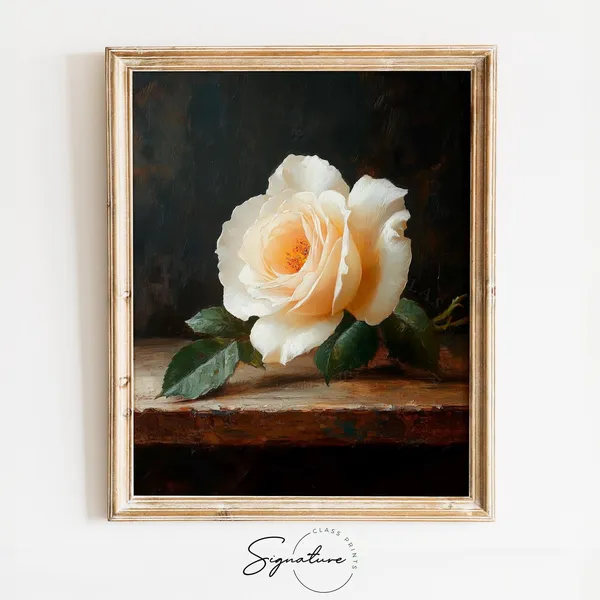 Single White Rose Vintage Botanical Art Print