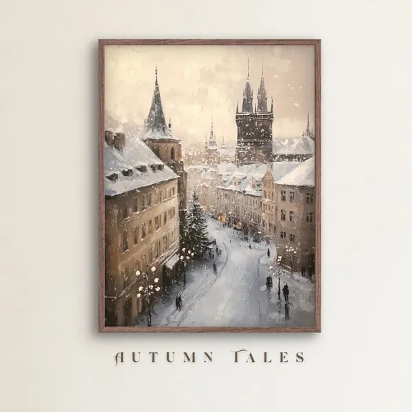 Vintage European City In Winter Art Print