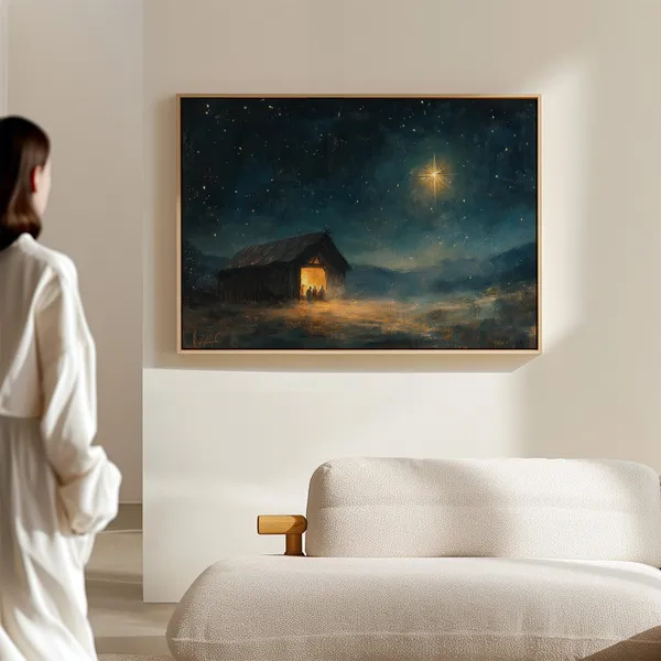 Nativity Barn Scene Rustic Christmas Wall Art