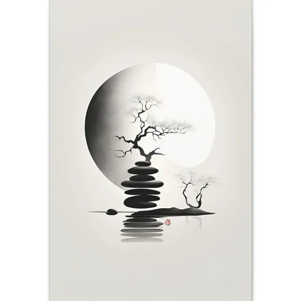Japandi Zen Ink Wash Art Print, Minimalist Wall Decor