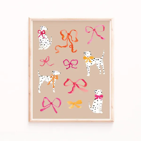 Dalmatian Bow Design Art Print for Kids Rooms