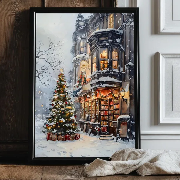 Bookish Christmas Art Print, Winter Book Lover Decor