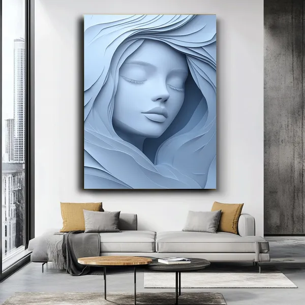 Blue And White Woman Silhouette Minimalist Art Print