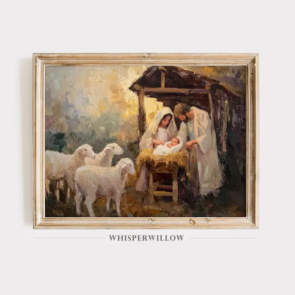 Christmas Nativity Scene Art Print, Holy Family